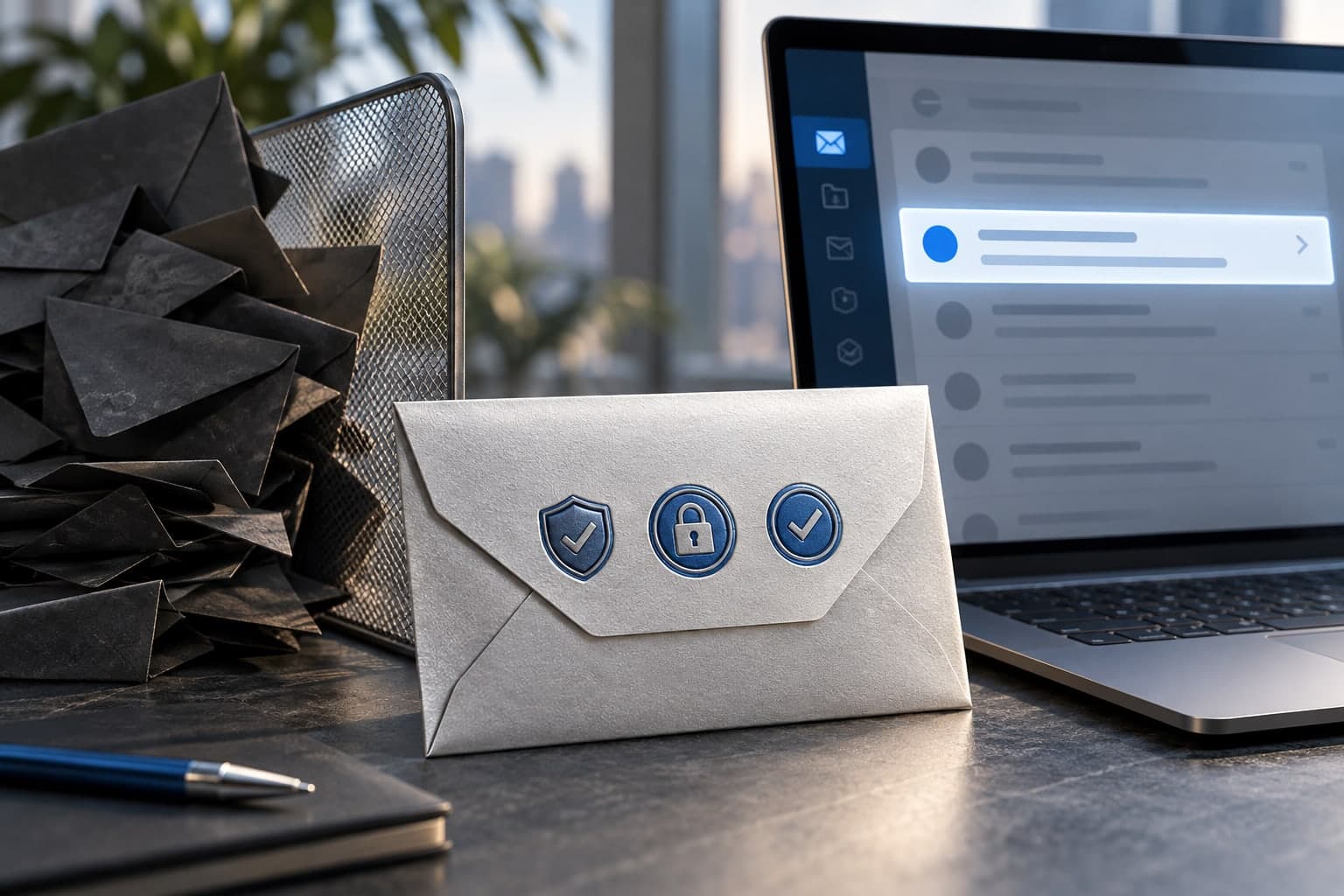 Concepto de autenticación y filtrado de correo empresarial.