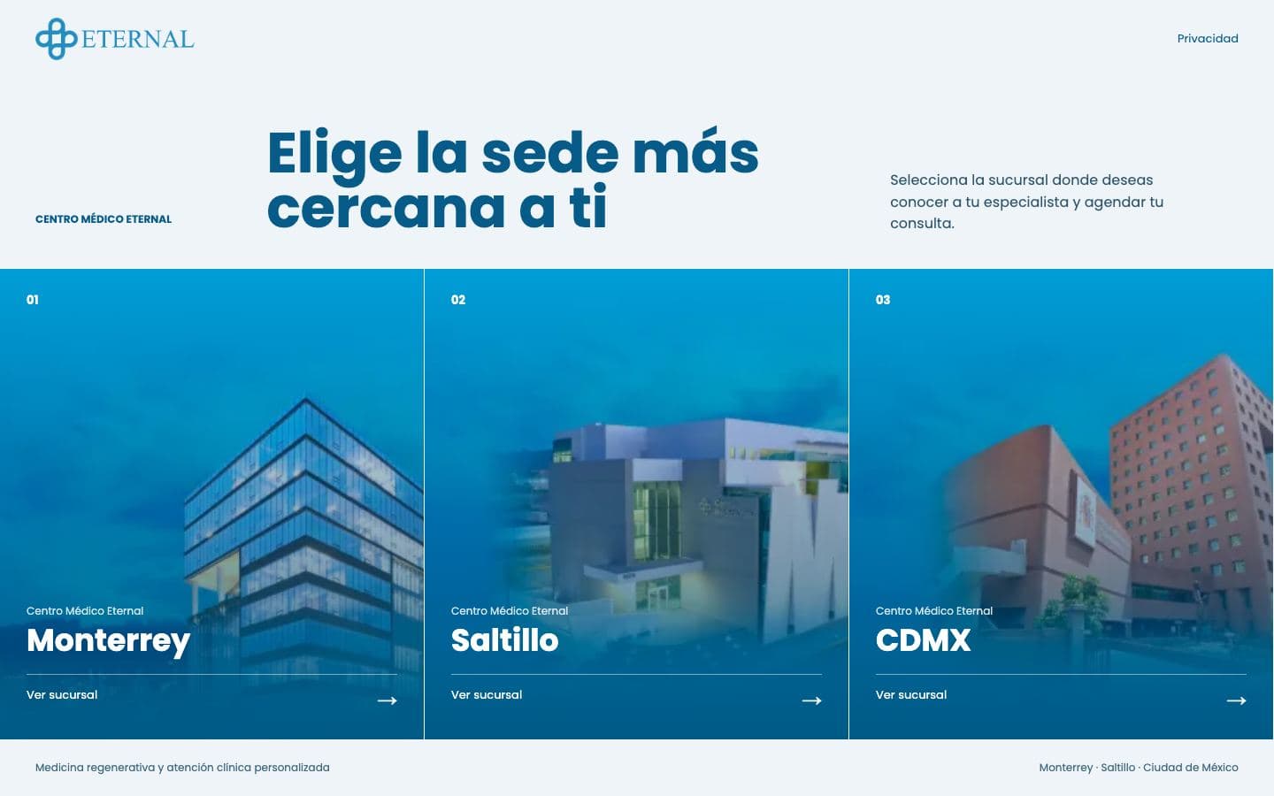 Sitio web de Centro Médico Eternal, desarrollado por QRETARIA