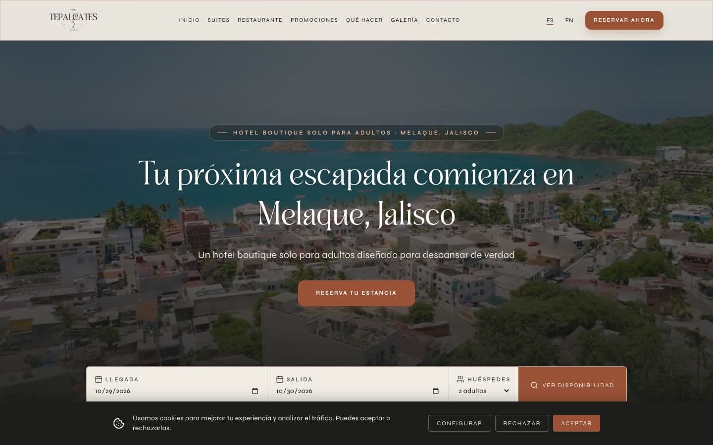 Sitio web de Hotel Tepalcates, desarrollado por QRETARIA